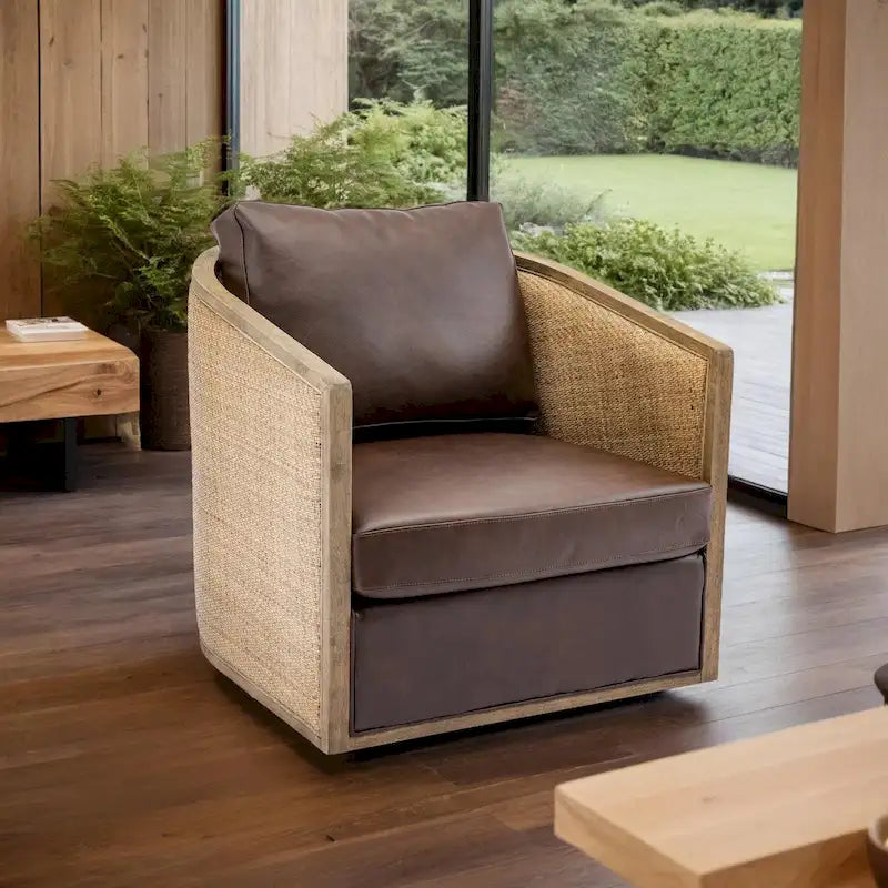 Brown/Beige/Grey/Oyster Grey Rattan Swivel Accent Chair, Single, with Pillow