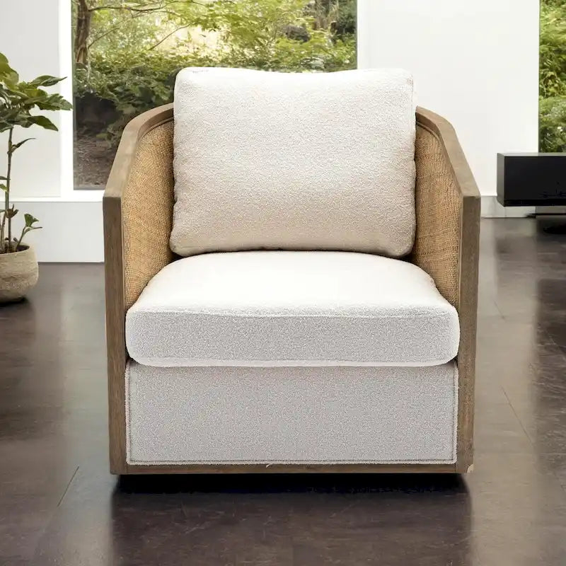 Brown/Beige/Grey/Oyster Grey Rattan Swivel Accent Chair, Single, with Pillow