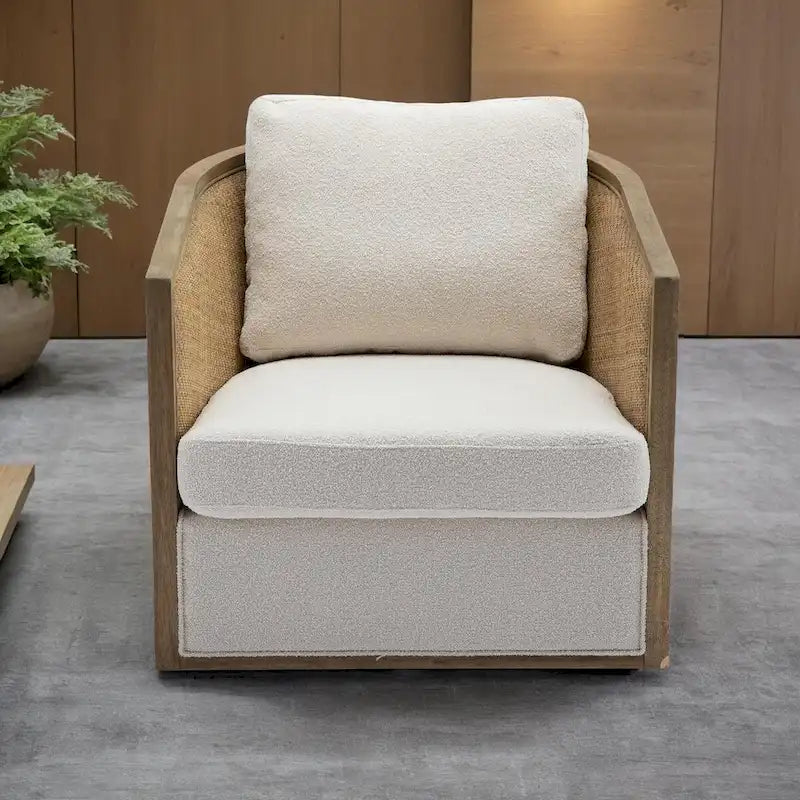Brown/Beige/Grey/Oyster Grey Rattan Swivel Accent Chair, Single, with Pillow