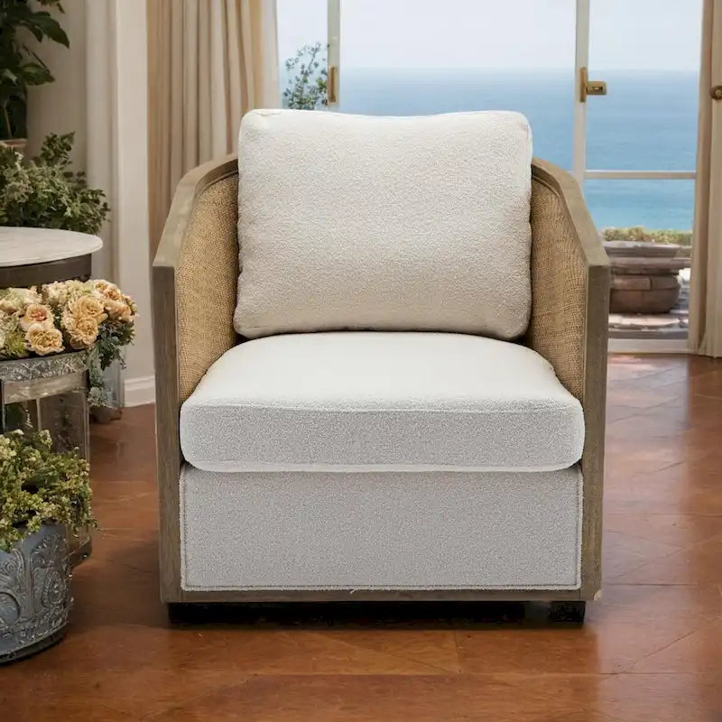 Brown/Beige/Grey/Oyster Grey Rattan Swivel Accent Chair, Single, with Pillow