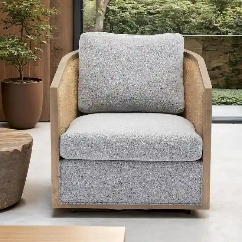 Brown/Beige/Grey/Oyster Grey Rattan Swivel Accent Chair, Single, with Pillow