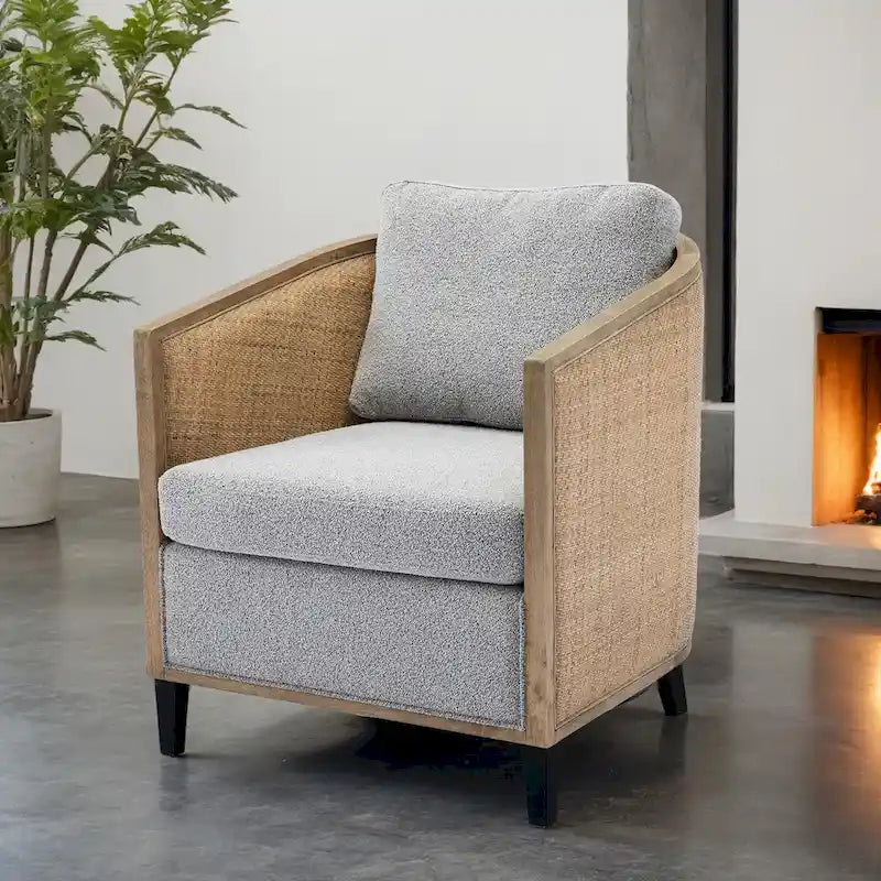 Brown/Beige/Grey/Oyster Grey Rattan Swivel Accent Chair, Single, with Pillow