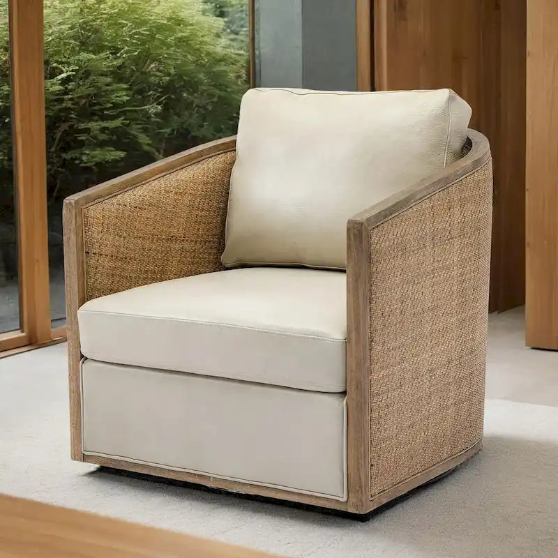 Brown/Beige/Grey/Oyster Grey Rattan Swivel Accent Chair, Single, with Pillow