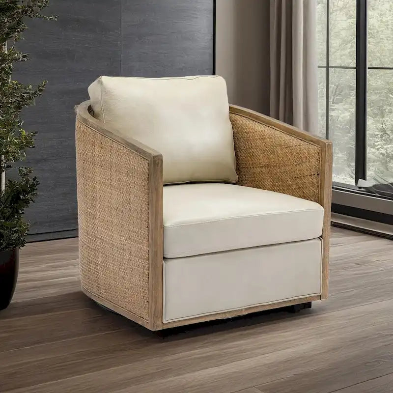 Brown/Beige/Grey/Oyster Grey Rattan Swivel Accent Chair, Single, with Pillow