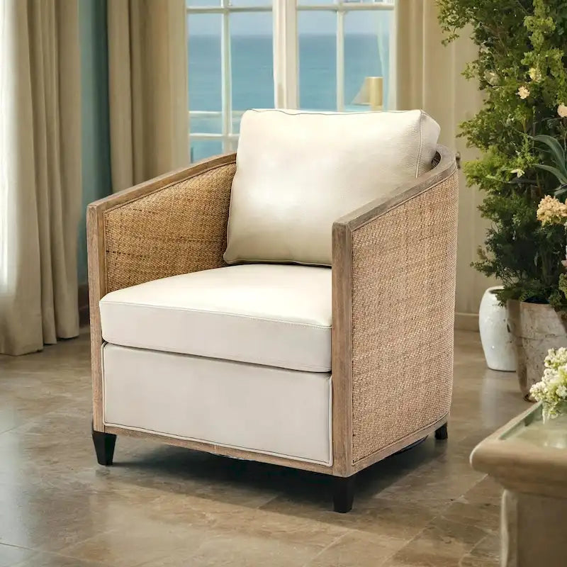 Brown/Beige/Grey/Oyster Grey Rattan Swivel Accent Chair, Single, with Pillow