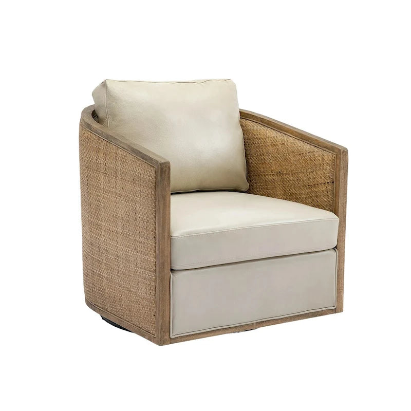 Brown/Beige/Grey/Oyster Grey Rattan Swivel Accent Chair, Single, with Pillow