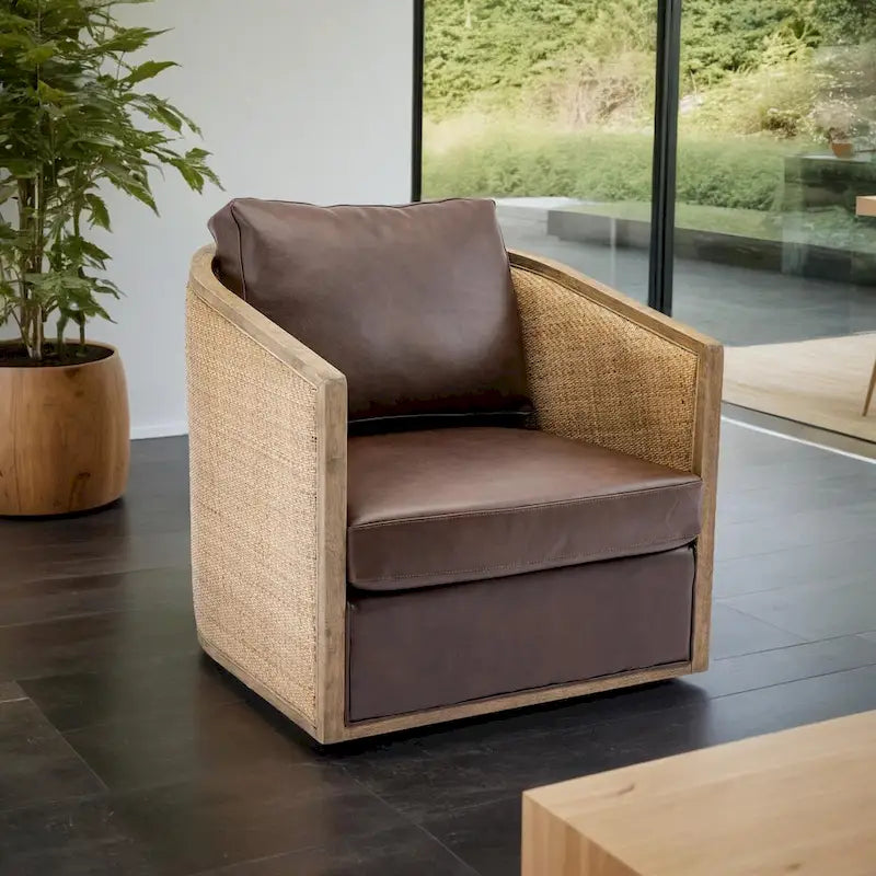 Brown/Beige/Grey/Oyster Grey Rattan Swivel Accent Chair, Single, with Pillow
