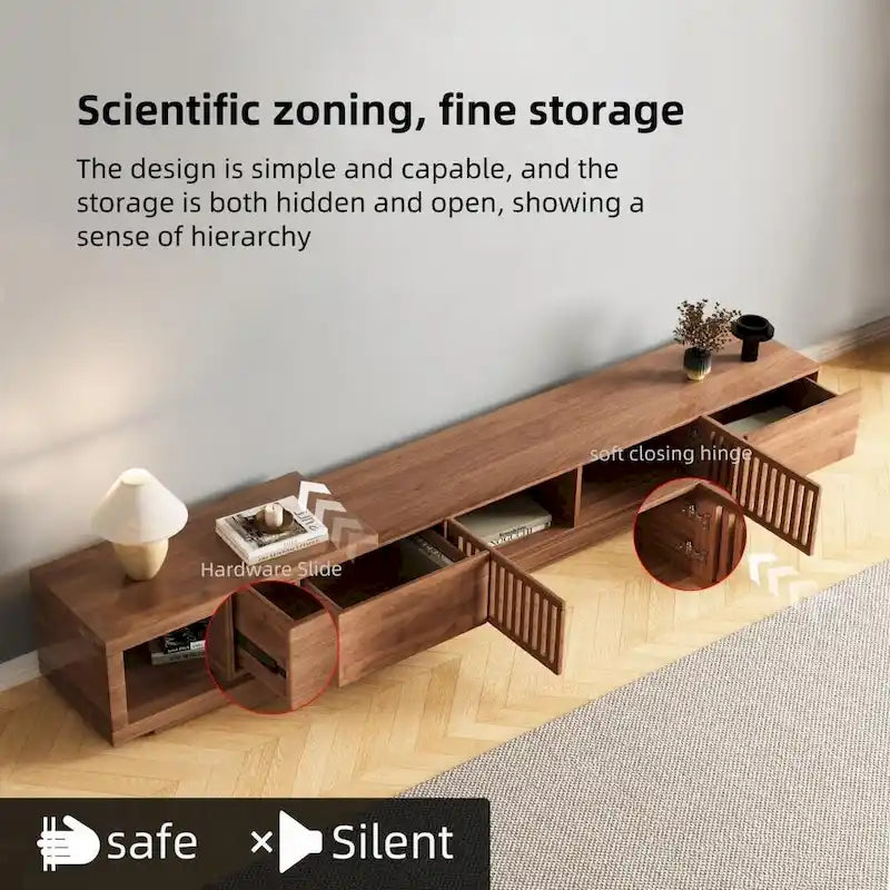 Walnut Extendable TV Stand, 3 Drawers, Fits 78"–118" TVs, 1 Unit