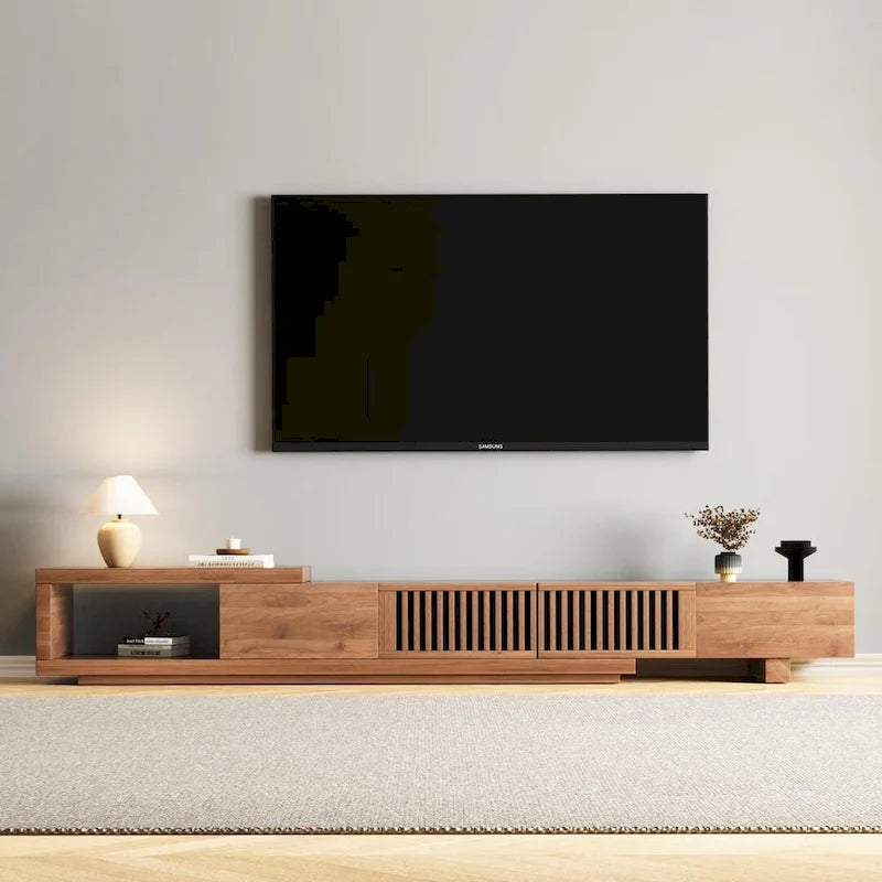 Walnut Extendable TV Stand, 3 Drawers, Fits 78"–118" TVs, 1 Unit