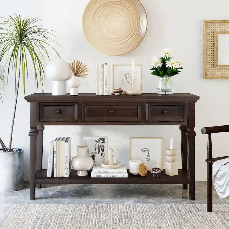 Navy / Espresso / Gray Wash / Antique White 3-Drawer Retro Console Table, for 1 Person