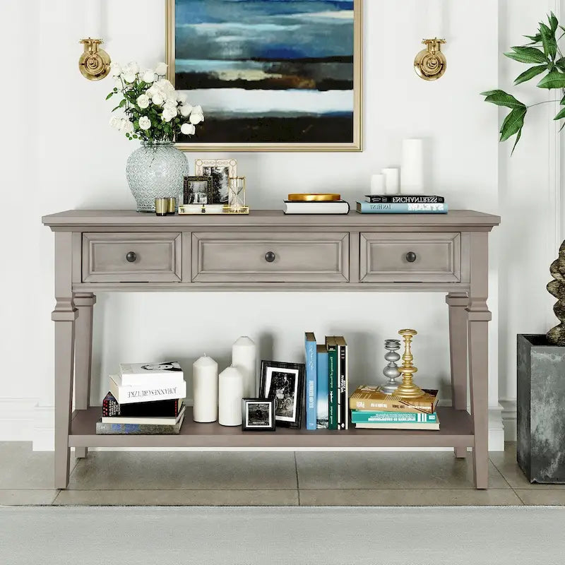 Navy / Espresso / Gray Wash / Antique White 3-Drawer Retro Console Table, for 1 Person