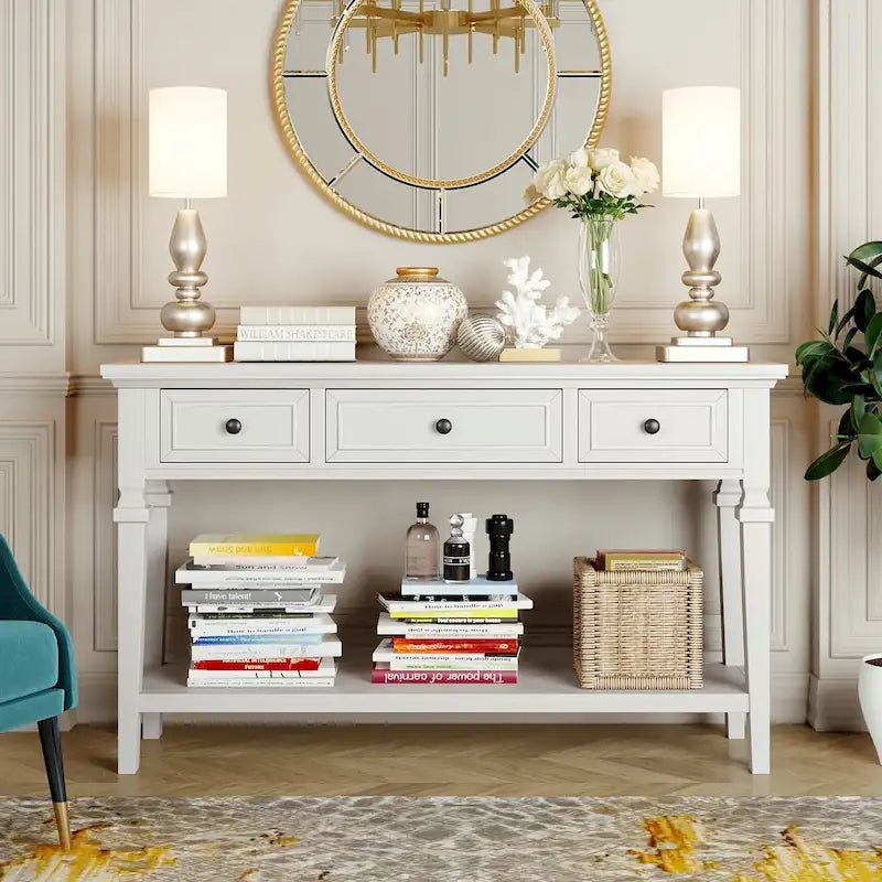 Navy / Espresso / Gray Wash / Antique White 3-Drawer Retro Console Table, for 1 Person