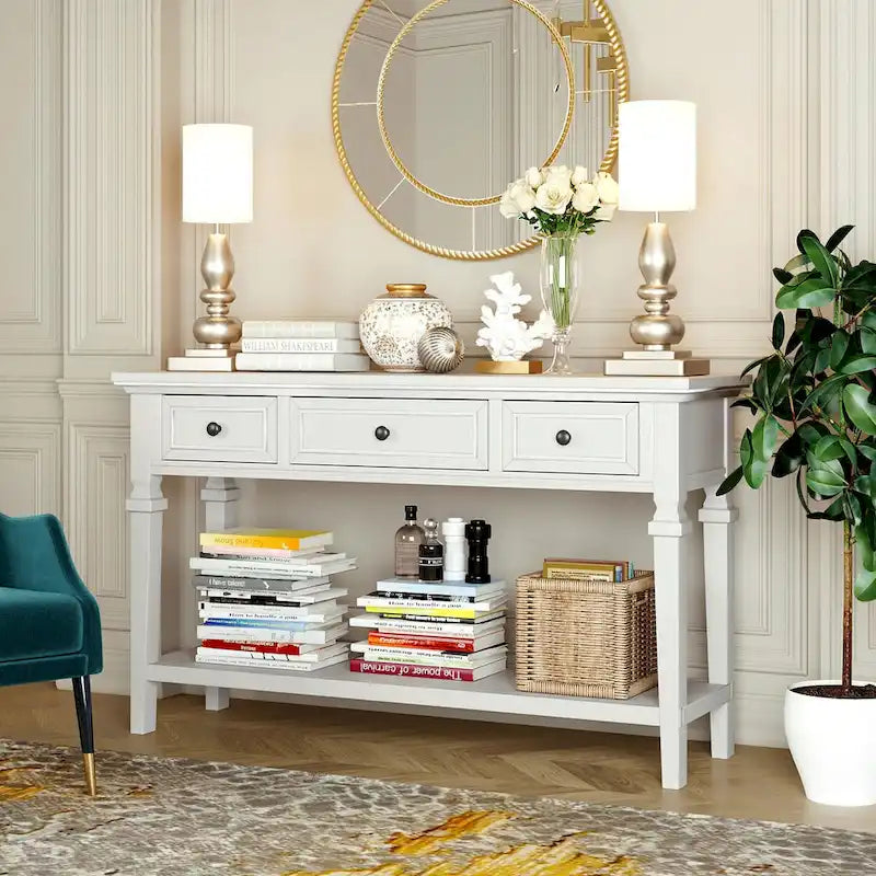 Navy / Espresso / Gray Wash / Antique White 3-Drawer Retro Console Table, for 1 Person