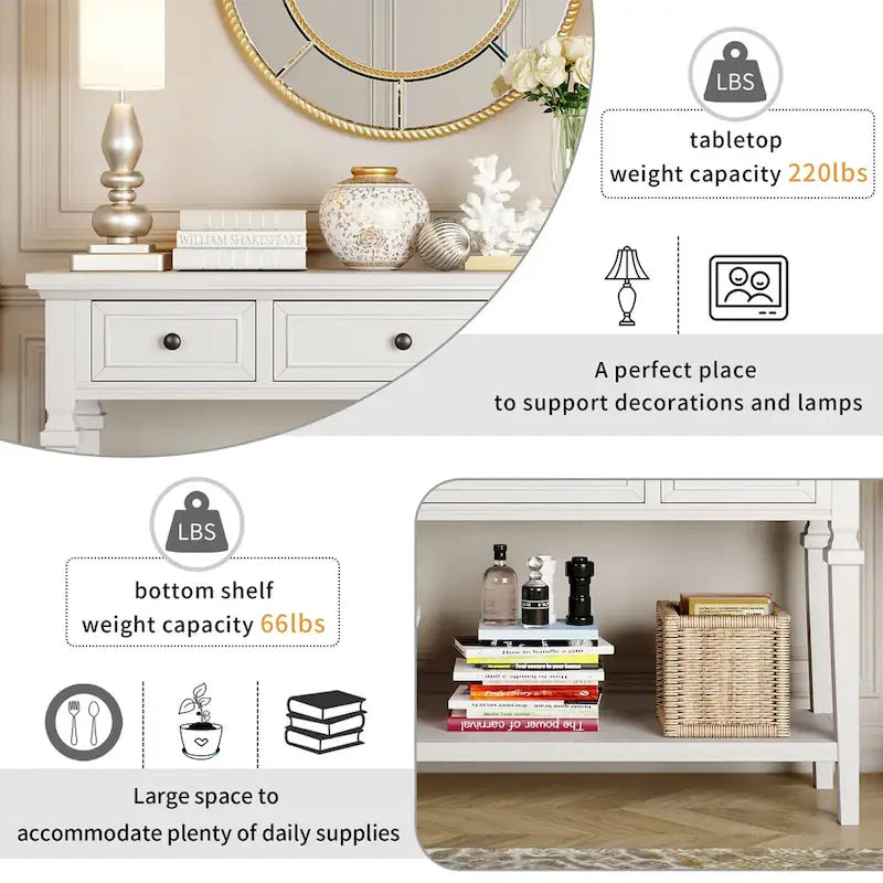 Navy / Espresso / Gray Wash / Antique White 3-Drawer Retro Console Table, for 1 Person