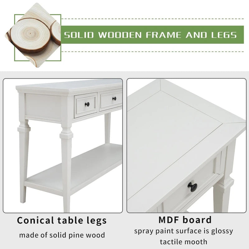 Navy / Espresso / Gray Wash / Antique White 3-Drawer Retro Console Table, for 1 Person