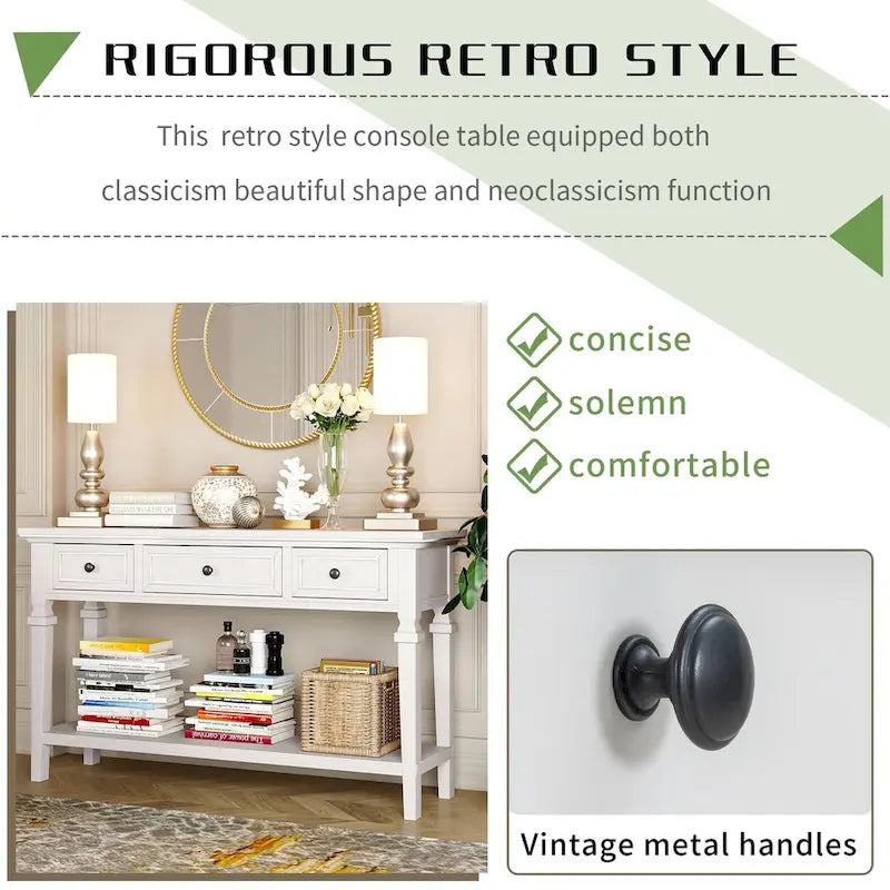 Navy / Espresso / Gray Wash / Antique White 3-Drawer Retro Console Table, for 1 Person