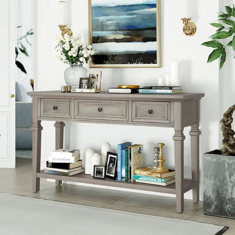Navy / Espresso / Gray Wash / Antique White 3-Drawer Retro Console Table, for 1 Person