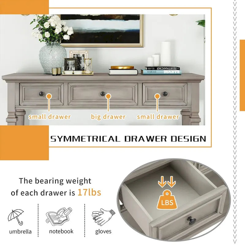 Navy / Espresso / Gray Wash / Antique White 3-Drawer Retro Console Table, for 1 Person
