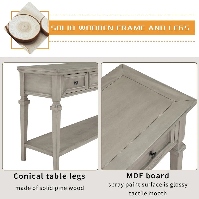 Navy / Espresso / Gray Wash / Antique White 3-Drawer Retro Console Table, for 1 Person