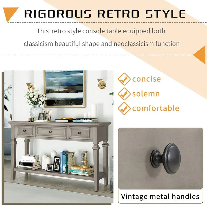 Navy / Espresso / Gray Wash / Antique White 3-Drawer Retro Console Table, for 1 Person