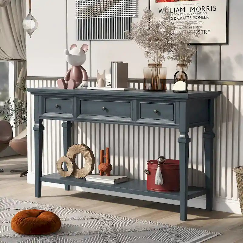 Navy / Espresso / Gray Wash / Antique White 3-Drawer Retro Console Table, for 1 Person