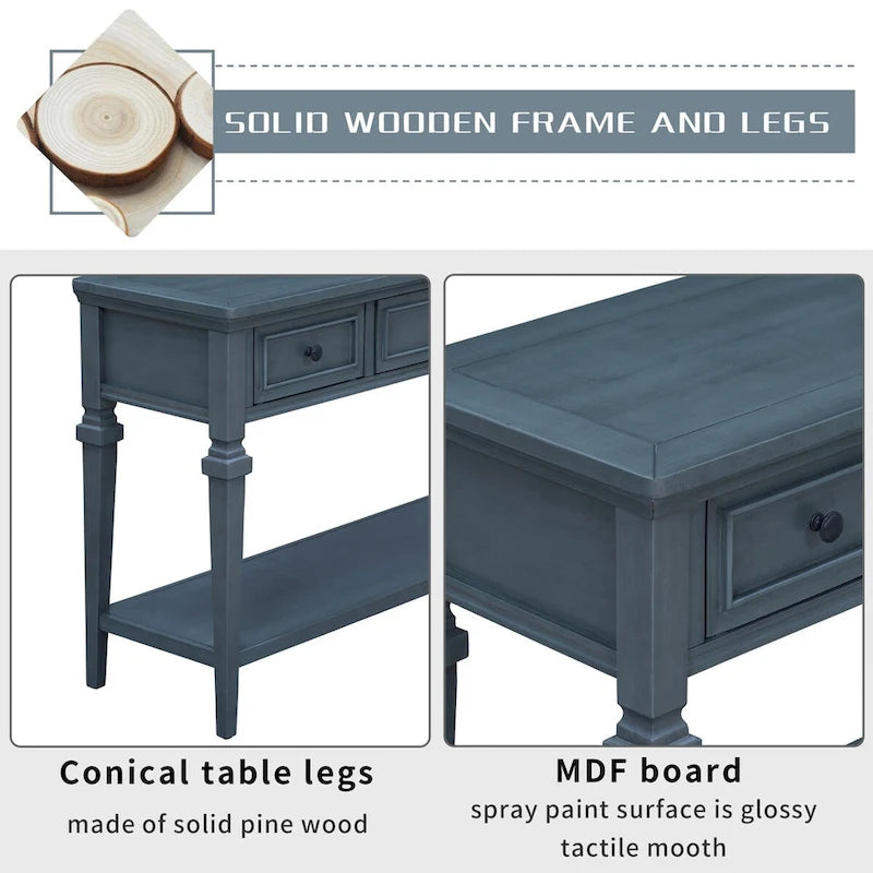 Navy / Espresso / Gray Wash / Antique White 3-Drawer Retro Console Table, for 1 Person