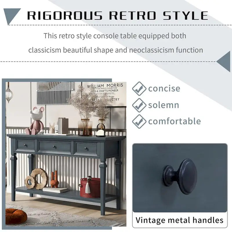 Navy / Espresso / Gray Wash / Antique White 3-Drawer Retro Console Table, for 1 Person