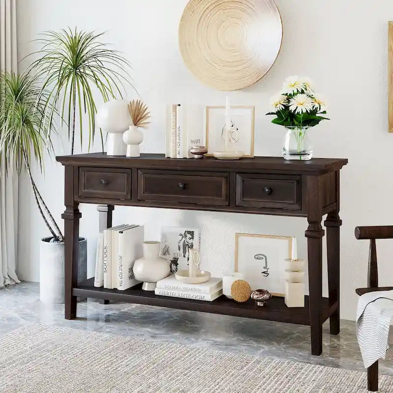 Navy / Espresso / Gray Wash / Antique White 3-Drawer Retro Console Table, for 1 Person