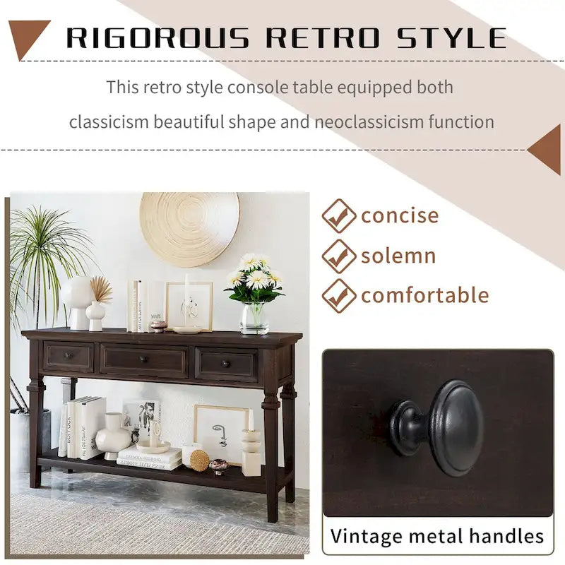 Navy / Espresso / Gray Wash / Antique White 3-Drawer Retro Console Table, for 1 Person