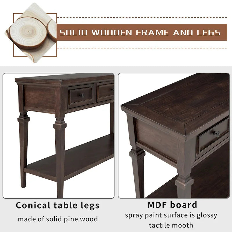 Navy / Espresso / Gray Wash / Antique White 3-Drawer Retro Console Table, for 1 Person