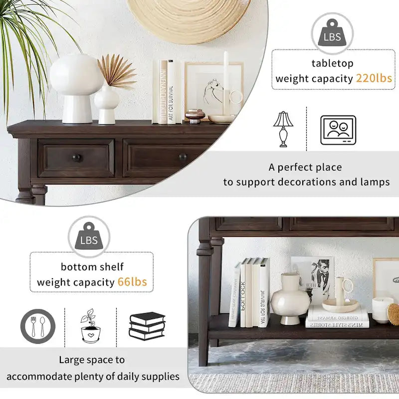 Navy / Espresso / Gray Wash / Antique White 3-Drawer Retro Console Table, for 1 Person