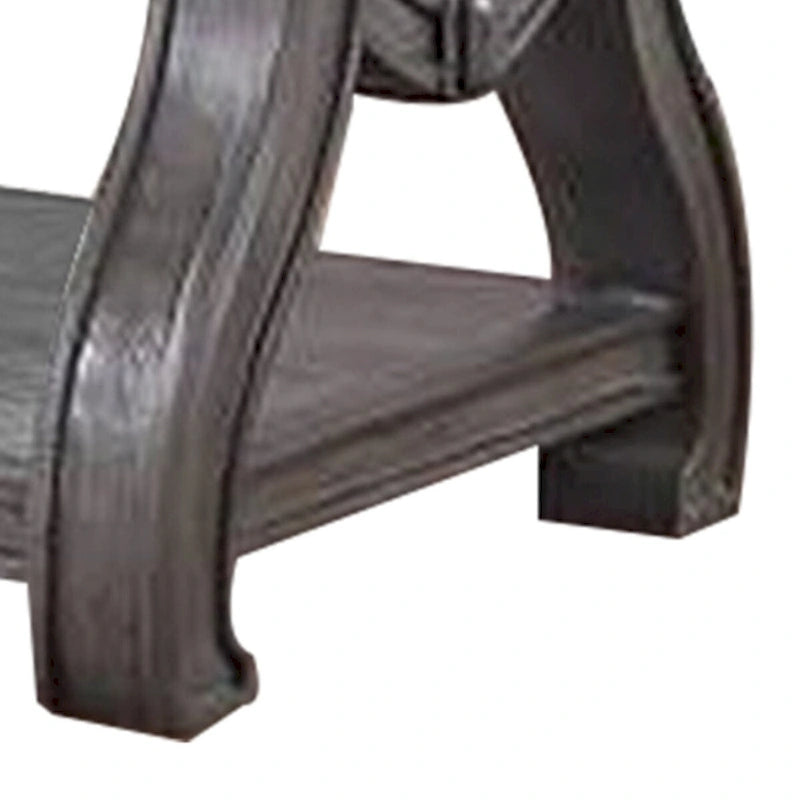 Gray Wood End Table, Flared Legs, Bottom Shelf