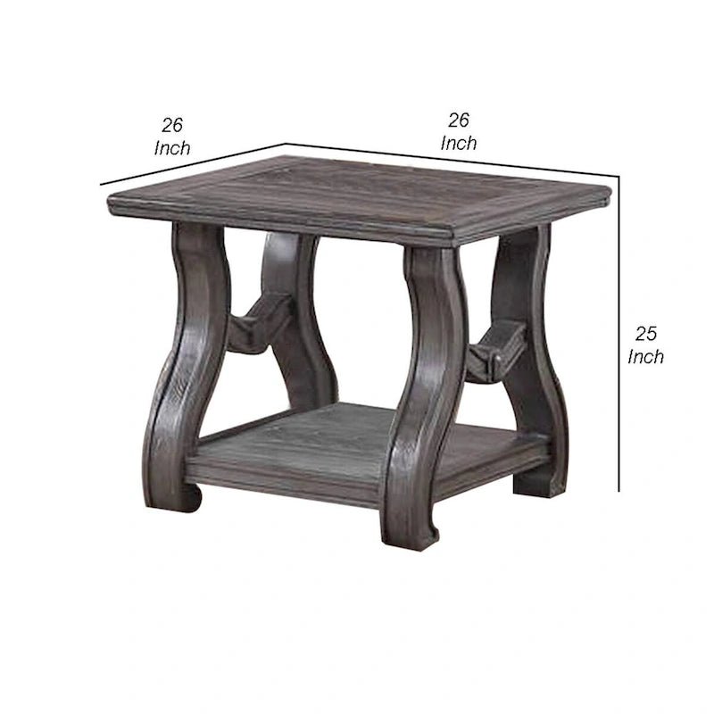 Gray Wood End Table, Flared Legs, Bottom Shelf