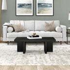 44" Rectangular Coffee Table — Black Grain / Gray Oak / Alder White, Double Pillar T-Leg