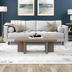44" Rectangular Coffee Table — Black Grain / Gray Oak / Alder White, Double Pillar T-Leg