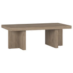 44" Rectangular Coffee Table — Black Grain / Gray Oak / Alder White, Double Pillar T-Leg
