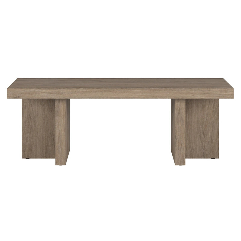 44" Rectangular Coffee Table — Black Grain / Gray Oak / Alder White, Double Pillar T-Leg