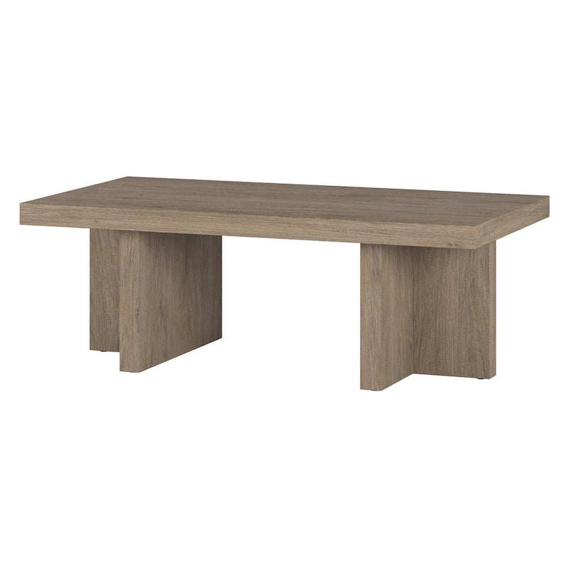44" Rectangular Coffee Table — Black Grain / Gray Oak / Alder White, Double Pillar T-Leg
