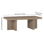 44" Rectangular Coffee Table — Black Grain / Gray Oak / Alder White, Double Pillar T-Leg
