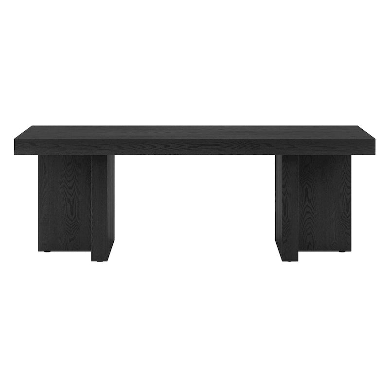 44" Rectangular Coffee Table — Black Grain / Gray Oak / Alder White, Double Pillar T-Leg