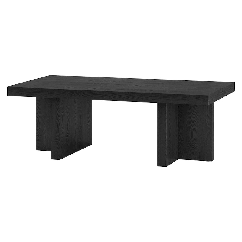 44" Rectangular Coffee Table — Black Grain / Gray Oak / Alder White, Double Pillar T-Leg