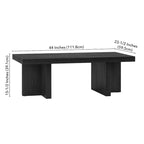 44" Rectangular Coffee Table — Black Grain / Gray Oak / Alder White, Double Pillar T-Leg