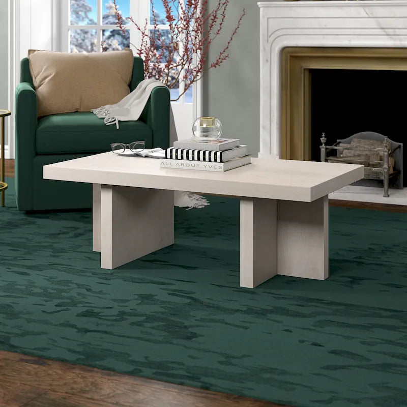 44" Rectangular Coffee Table — Black Grain / Gray Oak / Alder White, Double Pillar T-Leg