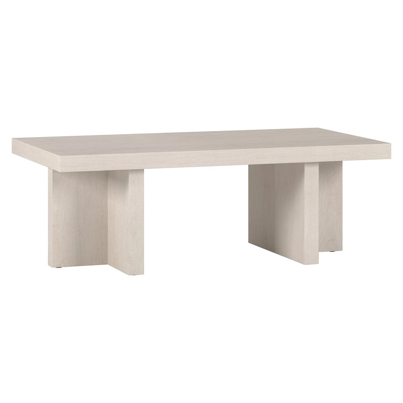 44" Rectangular Coffee Table — Black Grain / Gray Oak / Alder White, Double Pillar T-Leg