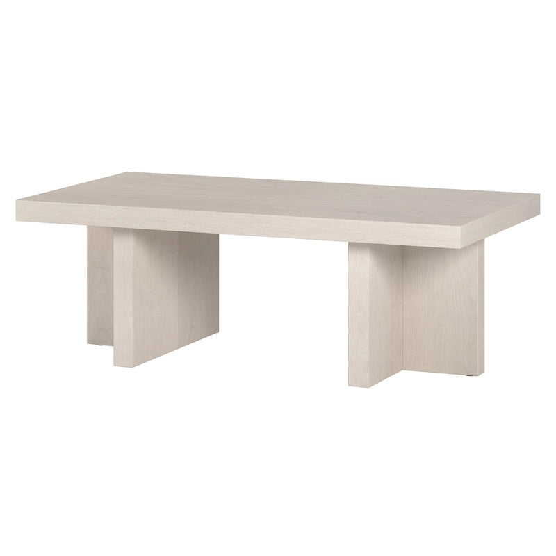 44" Rectangular Coffee Table — Black Grain / Gray Oak / Alder White, Double Pillar T-Leg