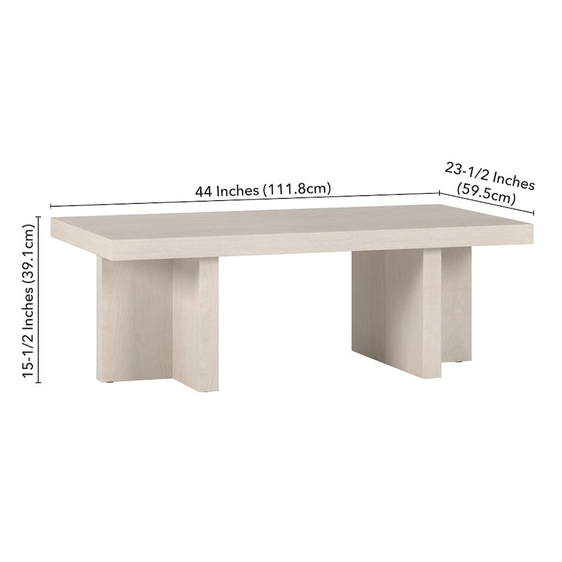 44" Rectangular Coffee Table — Black Grain / Gray Oak / Alder White, Double Pillar T-Leg