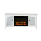 Silver TV Stand with Electric Fireplace, Mirror Panel, Single Unit