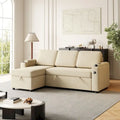 Beige L-Shaped Convertible Sectional Sofa Bed for 3, Pull-Out Sleeper with Storage & USB Charging