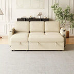 Beige L-Shaped Convertible Sectional Sofa Bed for 3, Pull-Out Sleeper with Storage & USB Charging
