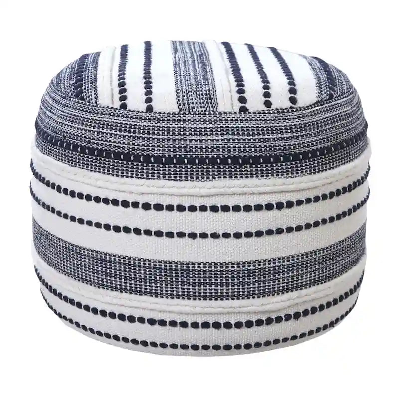 Blue Cotton Pouf Ottoman – 1-Person Seating, 18-Inch